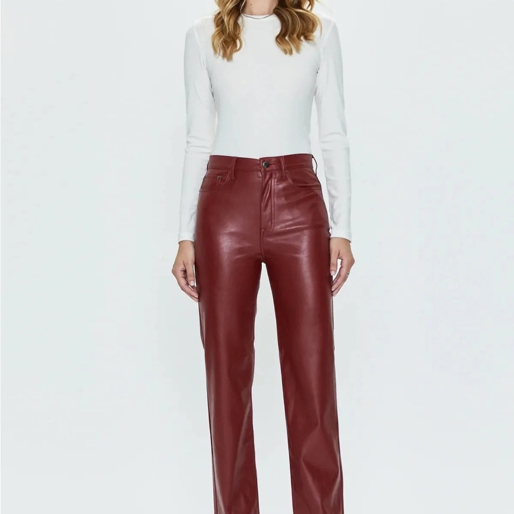 Pistola Cassie Burgundy “Carmine” Red Straight Leg Faux Leather Pant size 27